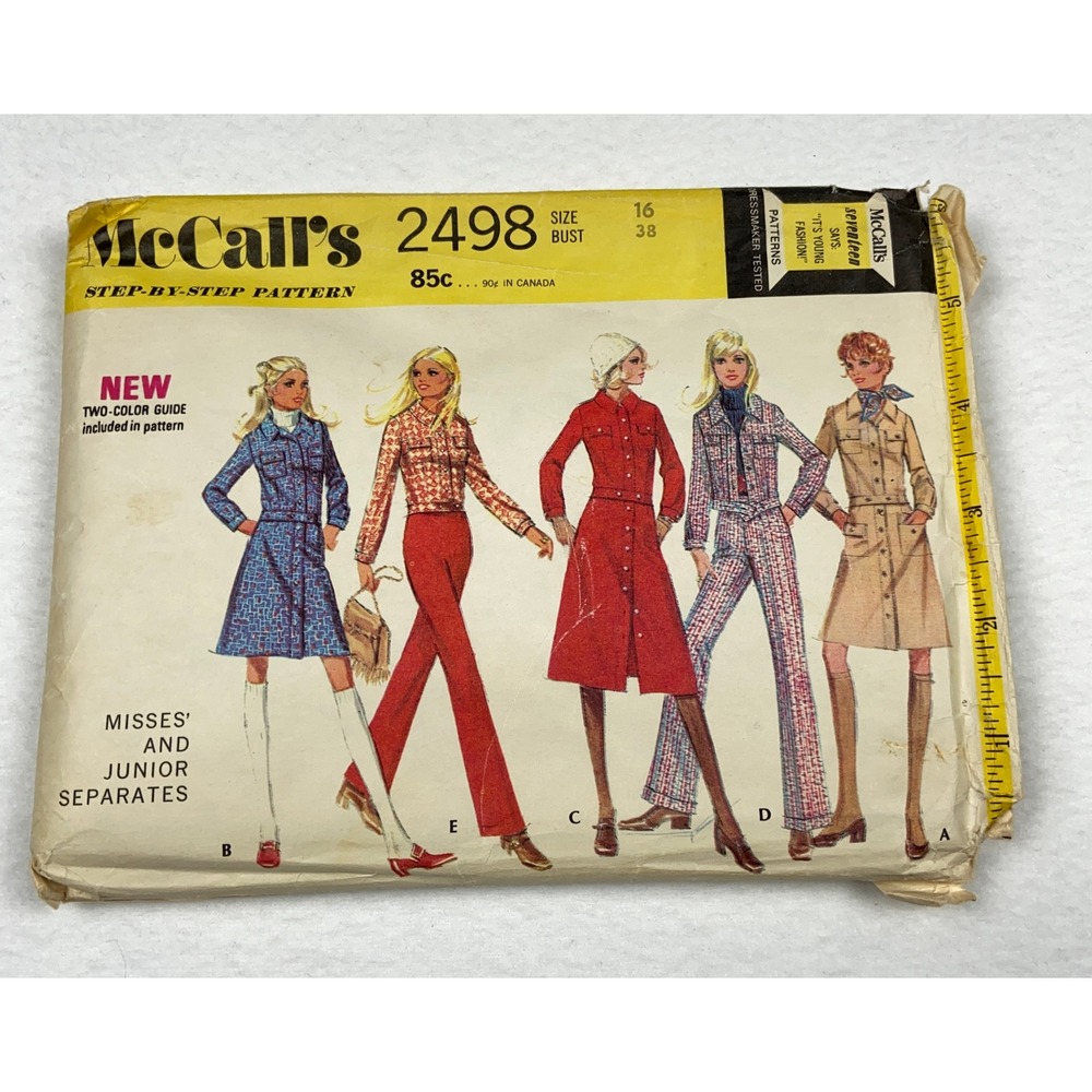 Vintage 1970 McCalls 2498 Sewing Pattern Misses Junior Separates Jacket Pants 16